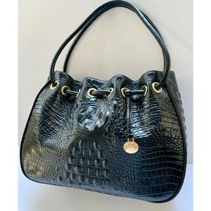 Brahmin Black Croc Embossed Leather Hobo Shoulder Handbag EXC Pre-Owned